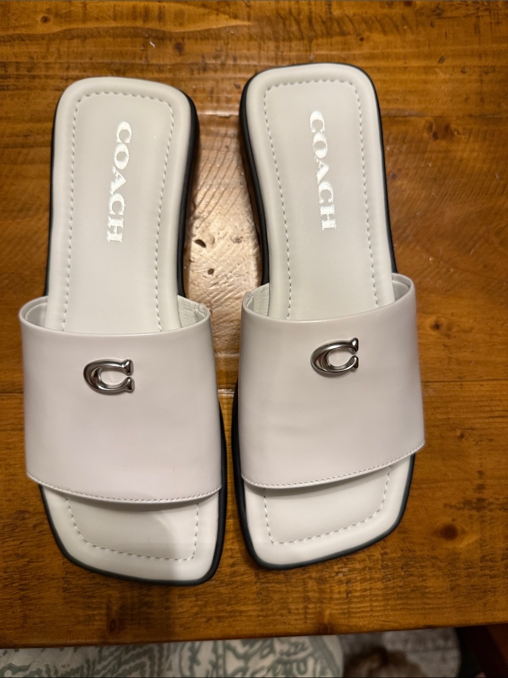 Coach White Leather Slide Mules with Silver 'C' Hardware